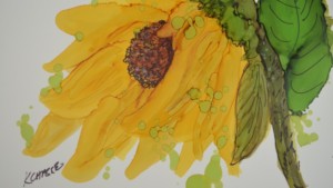 sunflower alcohol ink painting